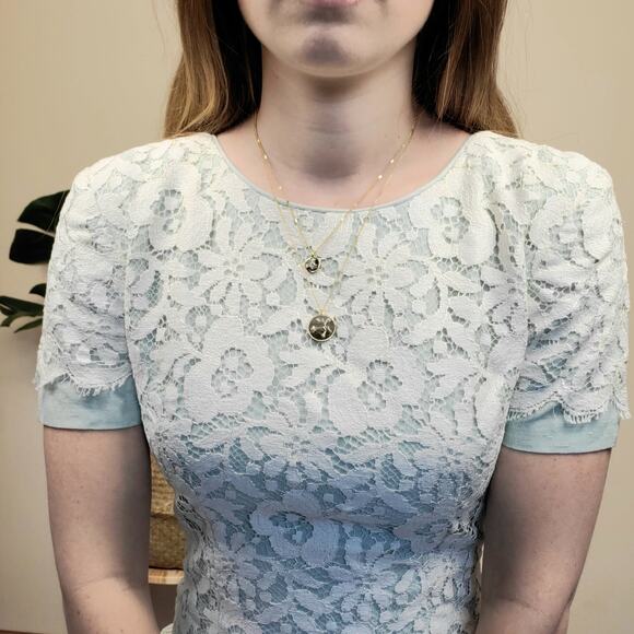 Vintage 80s Lace Dress Mint Green White XS - Picture 3 of 7